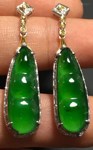 PAIR GREEN JADEITE CARVED BEANS EARRINGS, TYPE A