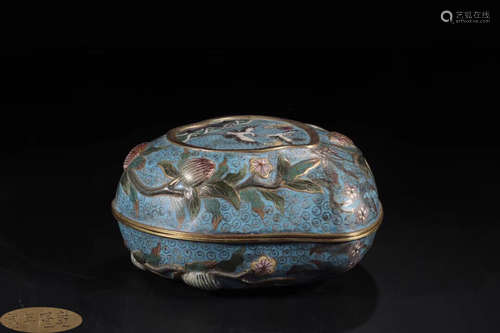 A CLOISONNE CASTED PEACH SHAPED BOX