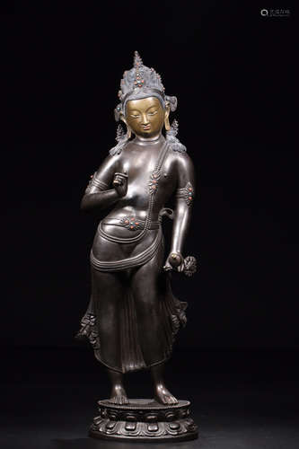 A BRONZE CASTED GEM DECORATED HIMALAYAN BUDDHA