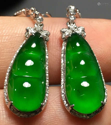 PAIR GREEN JADEITE CARVED BEANS EARRINGS, TYPE A