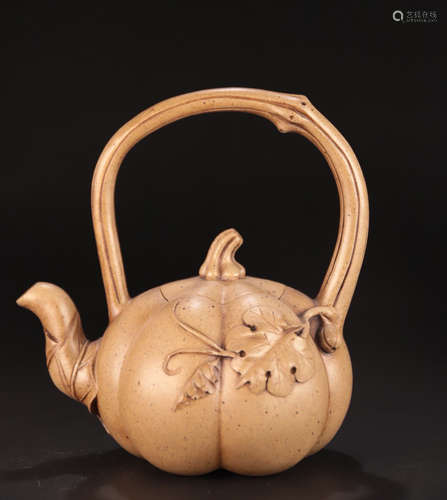 A ZISHA CARVED PUMPKIN SHAPED POT