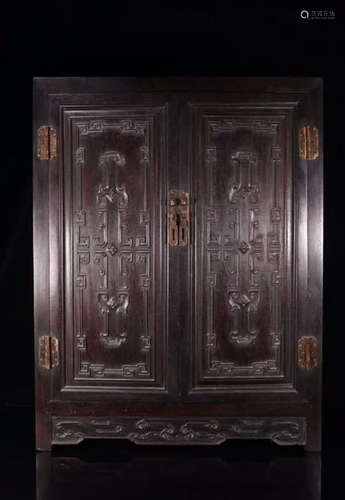 A XIAOYE ZITAN WOOD CARVED AUSPICIOUS BOOKCASE