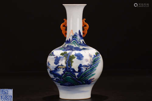 A JIAQING MARK B&W FAMILLE ROSE PORCELAIN VASE