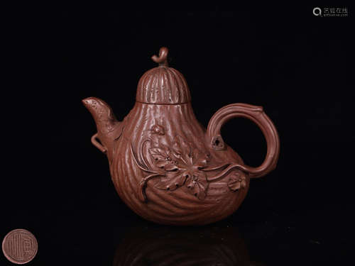 A MUD GOURD SHAPE ZISHA TEAPOT