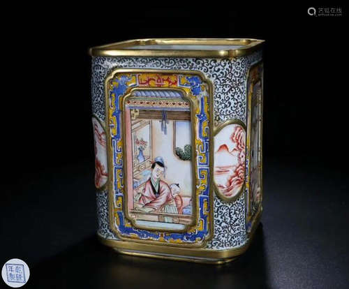 A RECTANGULAR CLOISONNE PEN HOLDER