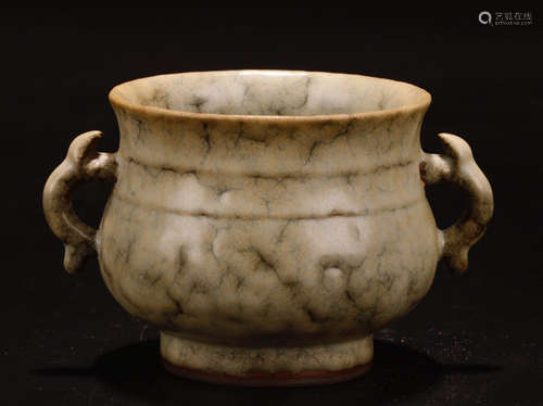 A GE KILN GLAZE DOUBLE-EAR CENSER