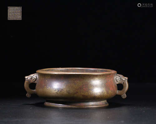 A DOUBLE EAR BRONZE CENSER