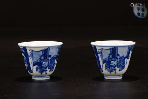 A PAIR OF BLUE&WHITE CUPS WITH KANGXI MARK