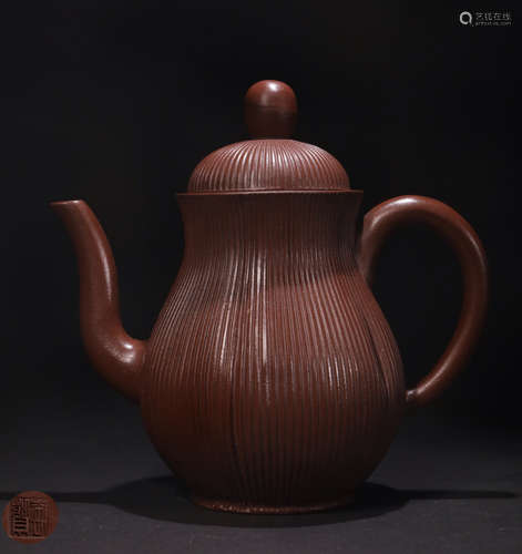 A GOURD SHAPE ZISHA TEAPOT WITH MARKING