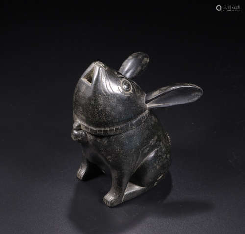 A BLACKS TONE RABBIT CENSER