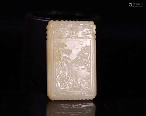 A STORY TELLING RECTANGULAR HETIAN JADE PENDANT