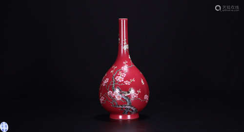 A GUAN YAO RED GLAZE FLOWER PATTERN ZHUI VASE