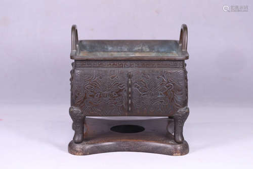 A BRONZE CASTED DING STYLE DOUBLE EAR CENSER