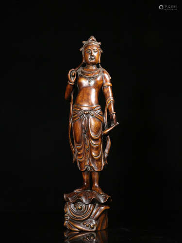 A CHENXIANG WOOD CARVED STAND GUANYIN BUDDHA