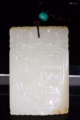 A HETIAN JADE CARVED STORY PATTERN PENDANT