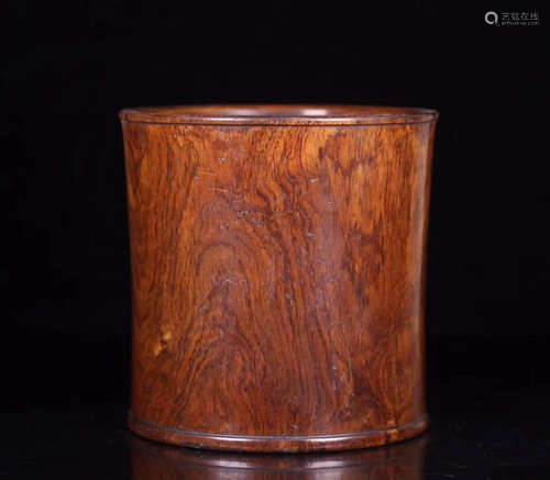 A HUANGHUALI WOOD CARVED CYLINDER PEN HOLDER