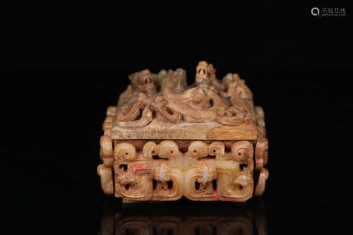 SET JADE CARVED DRAGON&BEASR SHAPED SEALS