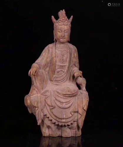 AN OLD WOOD CARVED GUANYIN BUDDHA