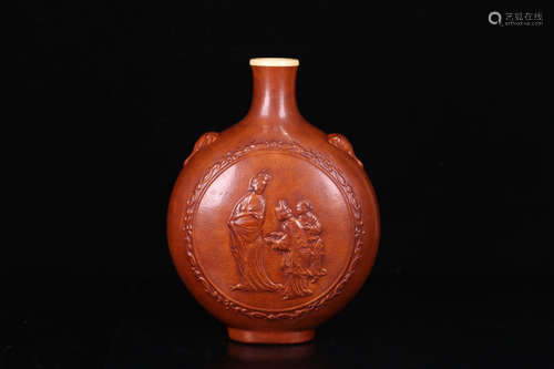 A GOURD CARVED BEAUTY PATTERN BOTTLE