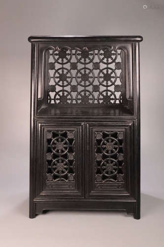 A XIAOYE ZITAN WOOD CARVED DOUBLE FLOOR BOOKCASE