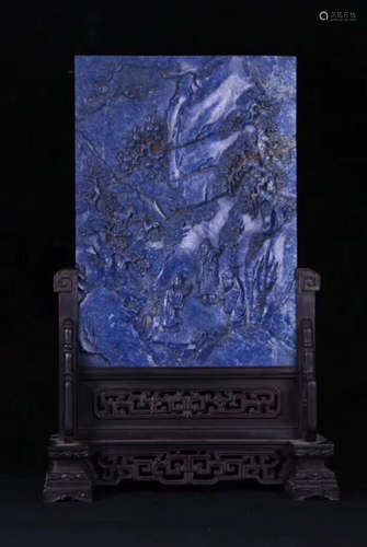 A LAZULI CARVED STORY PATTERN SCREEN