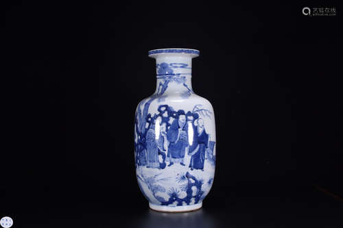 A WHITE&BLUE GLAZE STORY PATTERN VASE