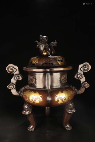 A GILT BRONZE CASTED AUSPICIOUS PATTERN EAR CENSER