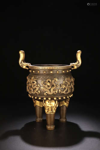 A GILT BRONZE CASTED DRAGON PATTERN EAR CENSER