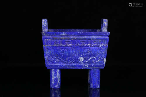 A LAZULI CARVED BEAST PATTERN DOUBLE EAR CENSER