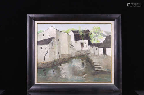 A JIANGNAN WATER TOWN PATTERN OIL PAINTING