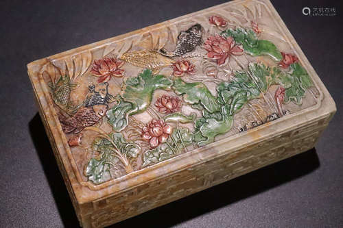 17-19TH CENTURY, A STORY DESIGN SHOUSHAN STONE STATIONERY BOX, QING DYNASTY