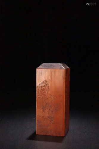 18-19TH CENTURY, A FLORAL PATTERN OLD ROSEWOOD SEAL, LATE QING DYNASTY