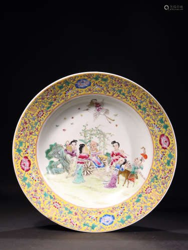 18-19TH CENTURY, A STORY DESIGN PORCELAIN PLATE, LATE QING DYNASTY