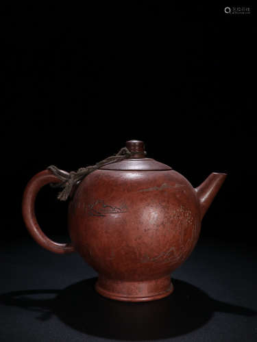18-19TH CENTURY, A STORY DESIGN PURPLE CLAY TEAPOT, LATE QING DYNASTY