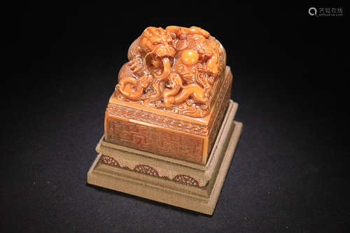 AN OLD DRAGON DESIGN SHOUSHAN STONE SEAL