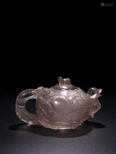 A FLORAL AND BIRD PATTERN OLD CRYSTAL TEAPOT