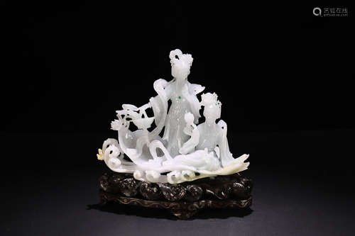 17-19TH CENTURY, A FAIRY DESIGN OLD JADEITE ORNAMENT, QING DYNSTY