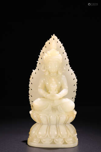 18-19TH CENTURY, A GUAN YIN DESIGN HETIAN JADE ORNAMENT, LATE QING DYNASTY