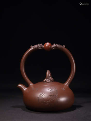 A STORY DESIGN PURPLE CLAY LIFTING-HANDLE TEAPOT