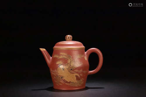 AN OLD STORY DESIGN PURPLE CLAY TEAPOT