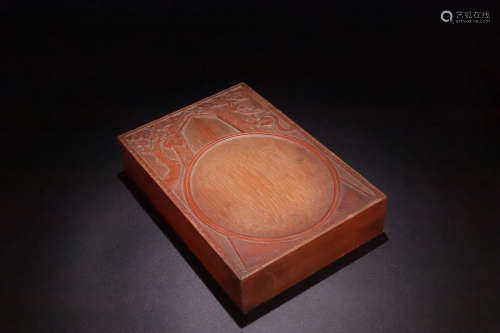 18-19TH CENTURY, A VERSE PATTERN OLD BAMBOO INKSTONE HOLDER, LATE QING DYNASTY
