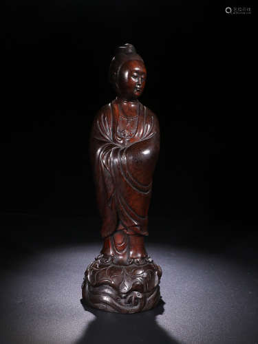 18-19TH CENTURY, A GUAN YIN DESIGN ROSEWOOD ORNAMENT, LATE QING DYNASTY
