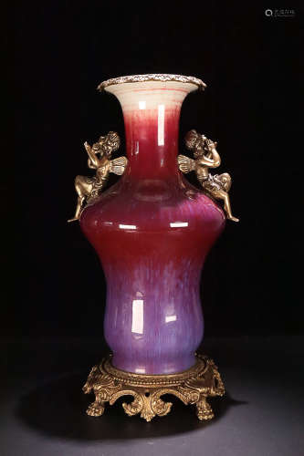 17-19TH CENTURY, A KILN GLAZE DOUBLE-EAR VASE, QING DYNASTY