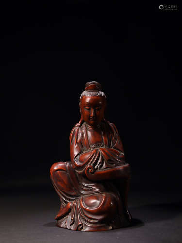18-19TH CENTURY, A GUAN YIN DESIGN BOXWOOD ORNAMENT, LATE QING DYNASTY