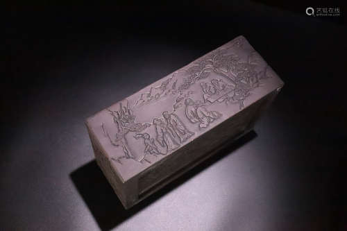 17-19TH CENTURY, AN OLD STORY DESIGN DUAN STONE INKSTONE, QING DYNASTY