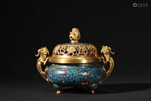 17-19TH CENTURY, A FLORAL PATTERN BOUBLE-EAR ENAMEL TRIPOD CENSER, QING DYNASTY