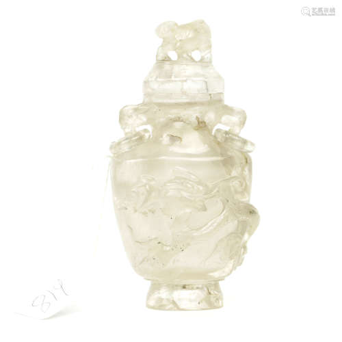 A Chinese Carved Crystal Vase with Cover