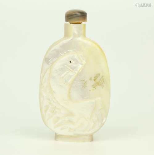 A Chinese Carved Mother Pearl Snuff Bottle