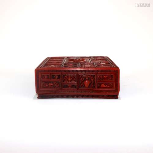 A Chinese Carved Lacquer Square Box with Cover