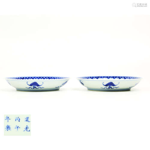 A Pair of Chinese Blue and White Famille-Rose Porcelain Plates